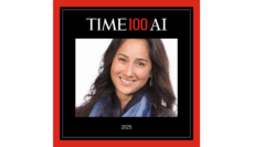 A smiling Cynthia Breazeal on a mockup of a TIME magazine cover for the 2025 TIME100/AI